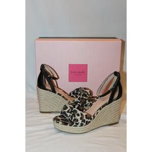 NIB Kate Spade New York Women's Tiana Leopard Wedge Espadrille Sandals 6.5 BLACK